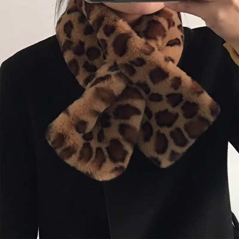韩版豹纹围巾女秋冬季高级感百搭仿羊绒围巾加厚保暖学生情侣围脖|undefined