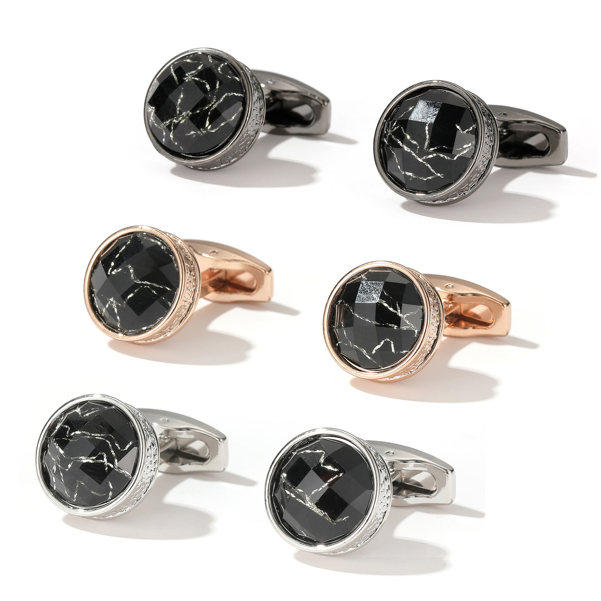 1 Pair of Spot Wholesale Cross-Border Retro Inlaid Marble Pattern Round Men's Shirt Cufflinks 1 Piece Dropshipping Accessories