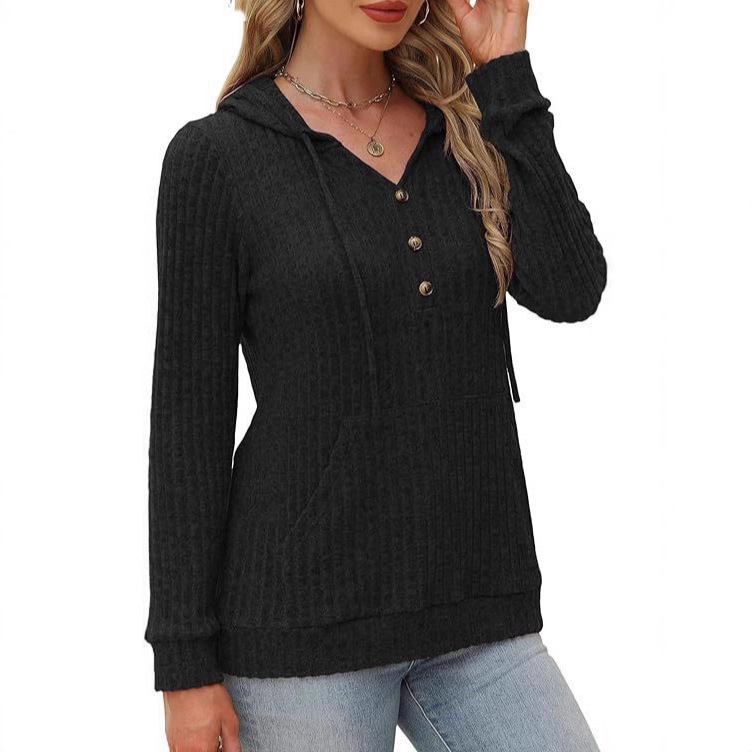 Sweat à capuche uni à manches longues, pull rayé brossé, haut ample, décontracté et tendance pour femme, idéal pour l'automne et la Saint-Valentin._voghion.com