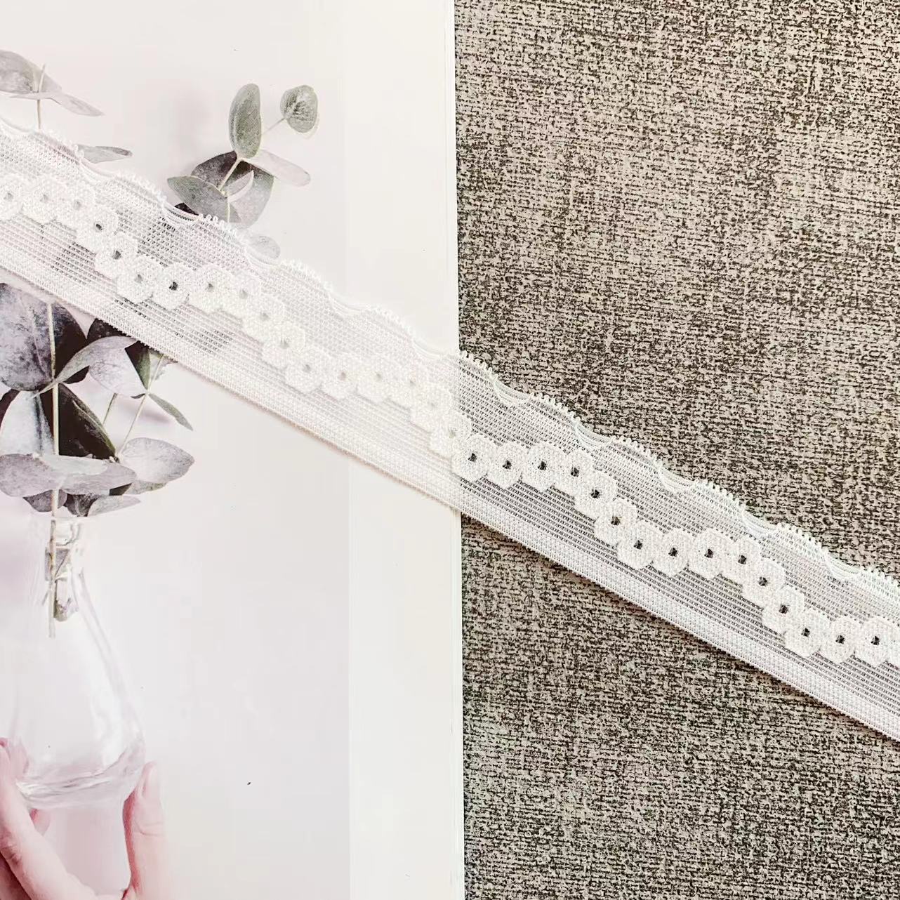 2.6cm波浪纹牙边蕾丝弹力花边内衣文胸服饰手套DIY蝴蝶结织带辅料