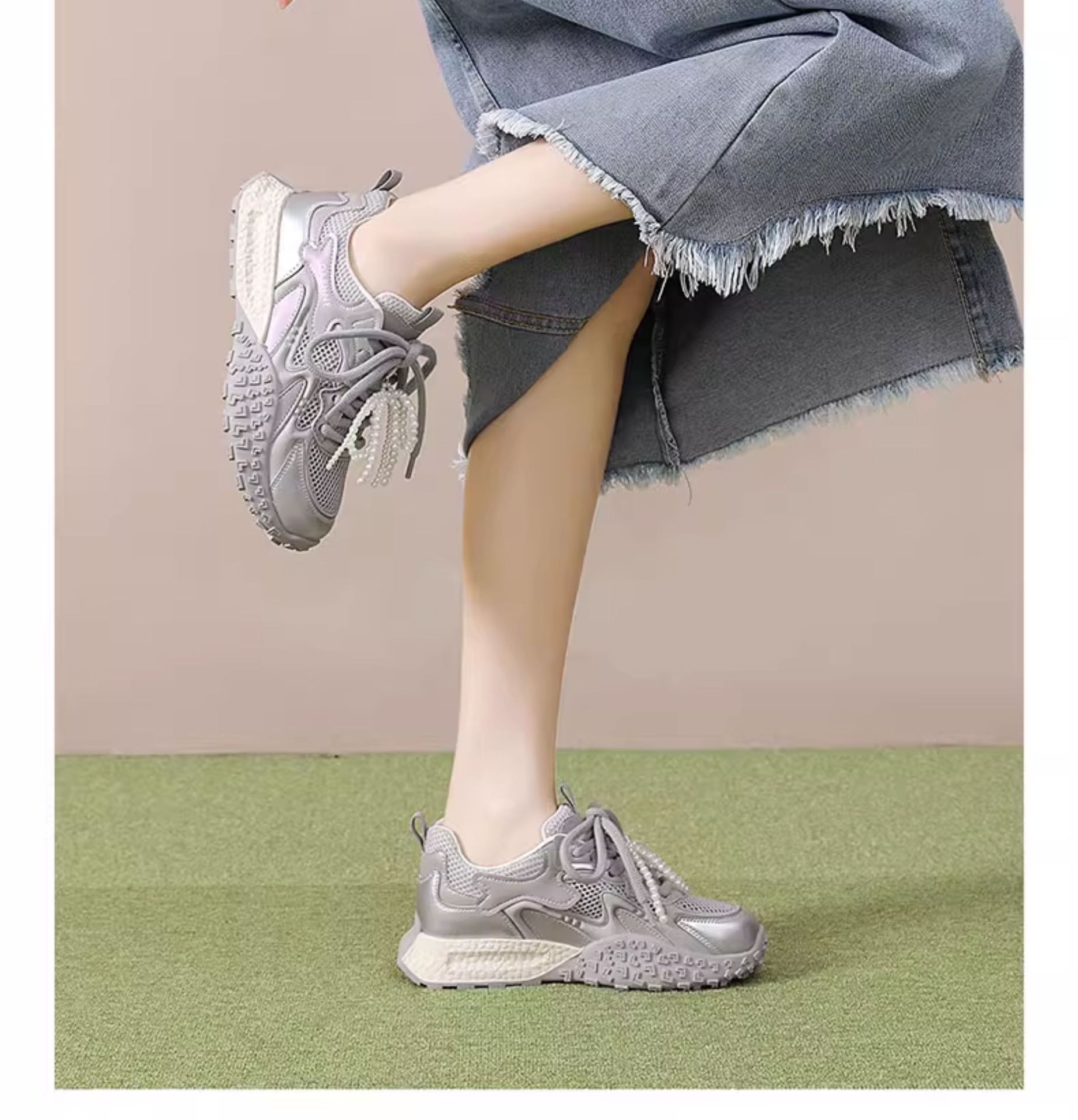 Giày sneaker lưới trắng nữ hè 2025 thoáng khí phối chân váy phong cách Đức Huấn — Đỏ3125101341, Màu hoa cà 3125101341, Bạc 3125101341 chi tiết 3