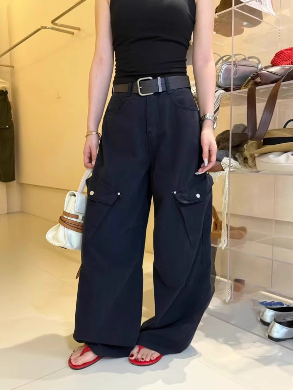 工装牛仔裤女2025年秋季新款高腰显瘦大口袋阔腿宽松休闲直筒长裤|undefined