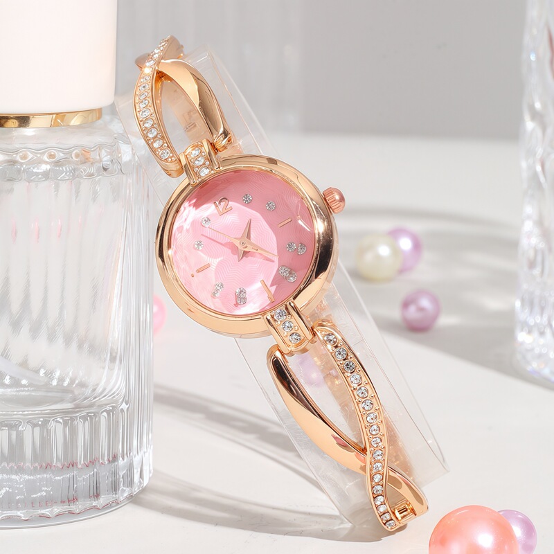 New Foreign Trade Luxury Women's Round Wristwatch with Multi-Color Small Dial, Fashionable and Elegant, Featuring Rhinestone Cross Bracelet Watch