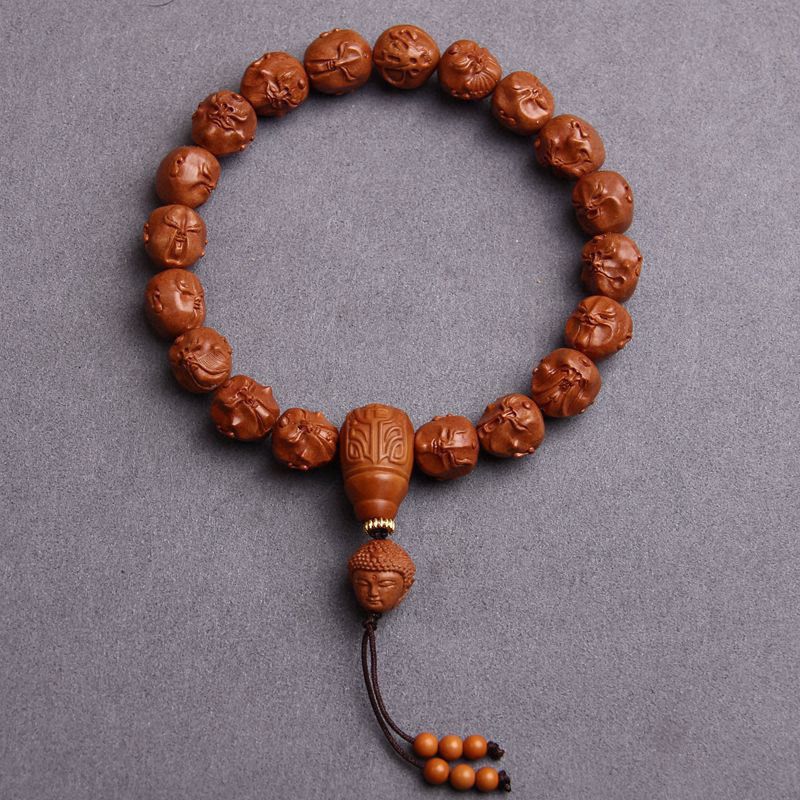 正宗龙纹小核桃雕刻【京剧脸谱十八罗汉】独特新颖 尺寸:1.2