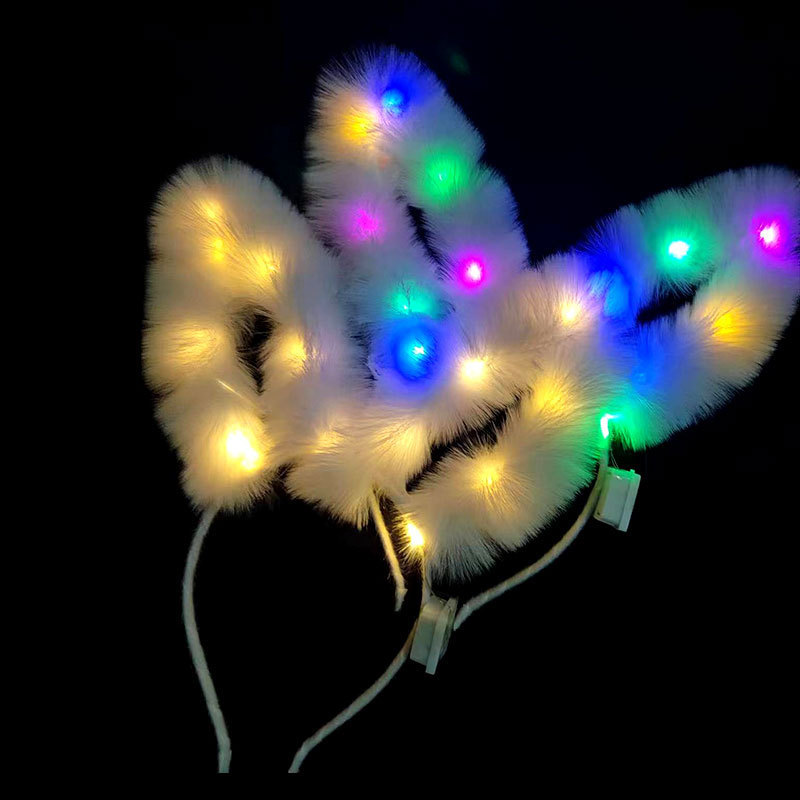 光るカチューシャのキツネの毛のウサギの耳のカチューシャのぬいぐるみのカチューシャの屋台の頭飾りの光るおもちゃの地は贈り物の卸売りを押します。|undefined