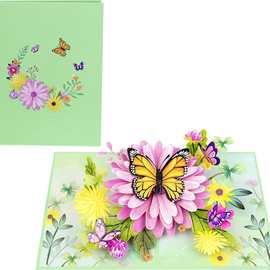 2024年新款跨境生日贺卡创意3D卡片折叠蝴蝶花立体贺卡小批量定制