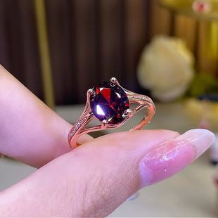 Inlaid 3 Carat Natural Black and Red Pigeon Egg Garnet High Fashion Ring Accessible Luxury Elegant Emerald Ring