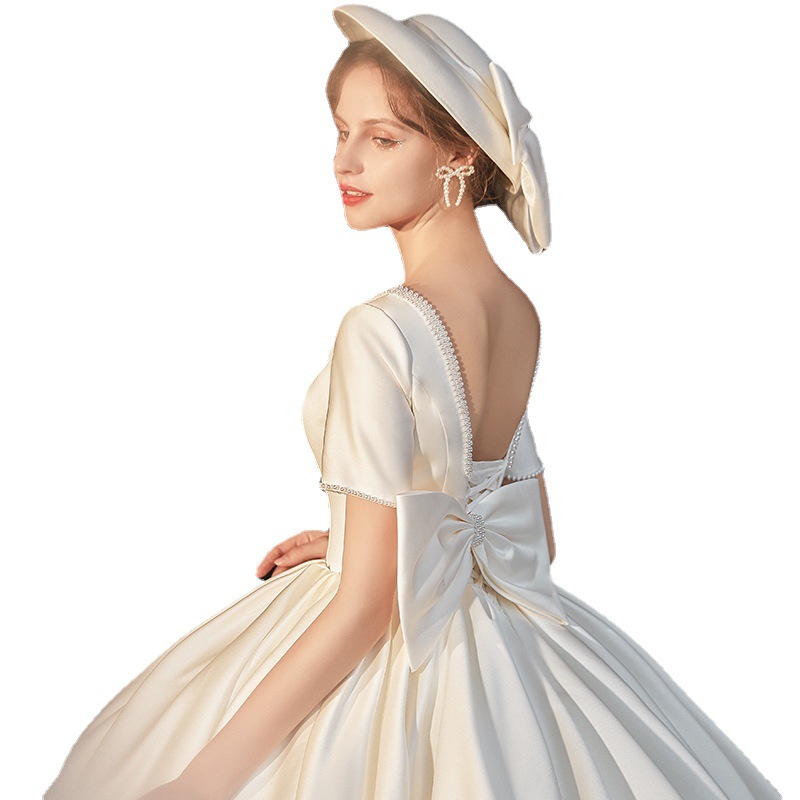 2024 nuevo vestido de novia de satén de las mujeres pequeño simple elegante adelgazar adelgazamiento nupcial boda arrastre temperamento hilo principal