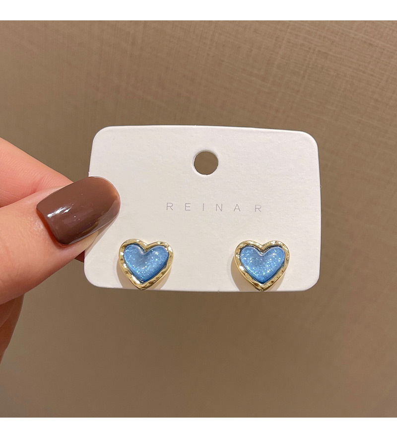 Korean style blue small heart-shaped earrings