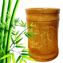 竹子竹制笔筒办公学生碳化色仿古复古创意竹雕刻中式收纳盒批发