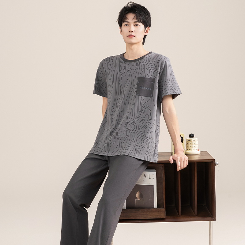New Pajamas for Men, Summer Pure Cotton Short-Sleeved Trousers, Thin Casual Wear That Can Be Worn Outside, Home Wear, Cotton Suit