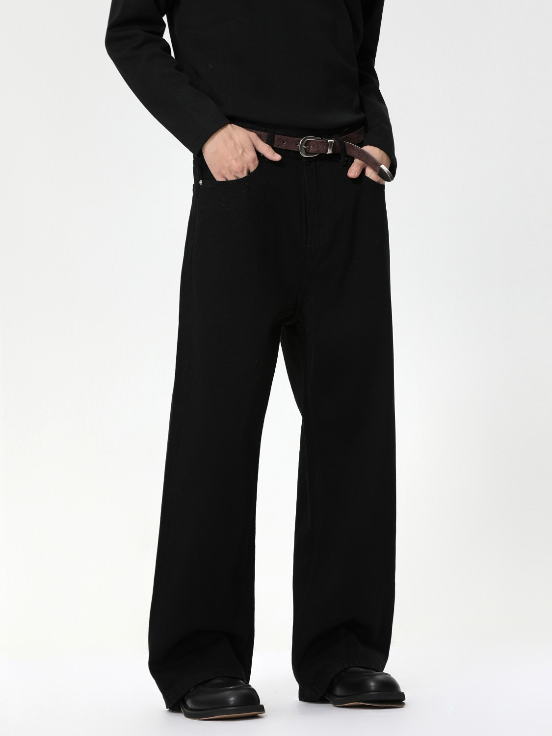 MTLCLOTHES Hombres| Coreano de color sólido casual oversize jeans de lavado de cilindro derecho