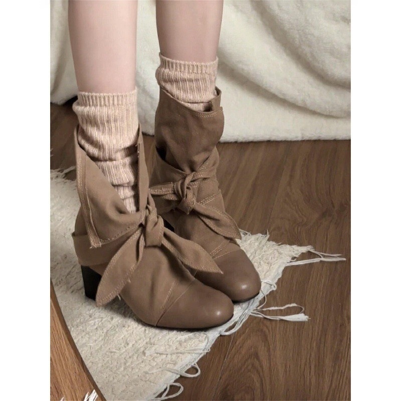 Chuyuji's niche lace-up design chunky heel ankle boots for women, 2026 autumn new slimming Martin boots, stylish for petite figures Chuyuji's niche lace-up design chunky heel ankle boots for women, 2026 autumn new slimming Martin boots, stylish for petite figures