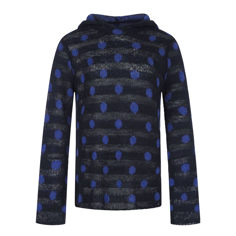11Kn American-Style Trendy Polka Dot Sweater for Men and Women, Loose and Versatile, Soft and Slightly Sheer, Casual Hooded Knit Top