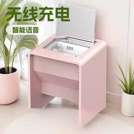 跨境韩式智能美妆台无线充电智能语音储物高颜值卧室梳妆台粉色