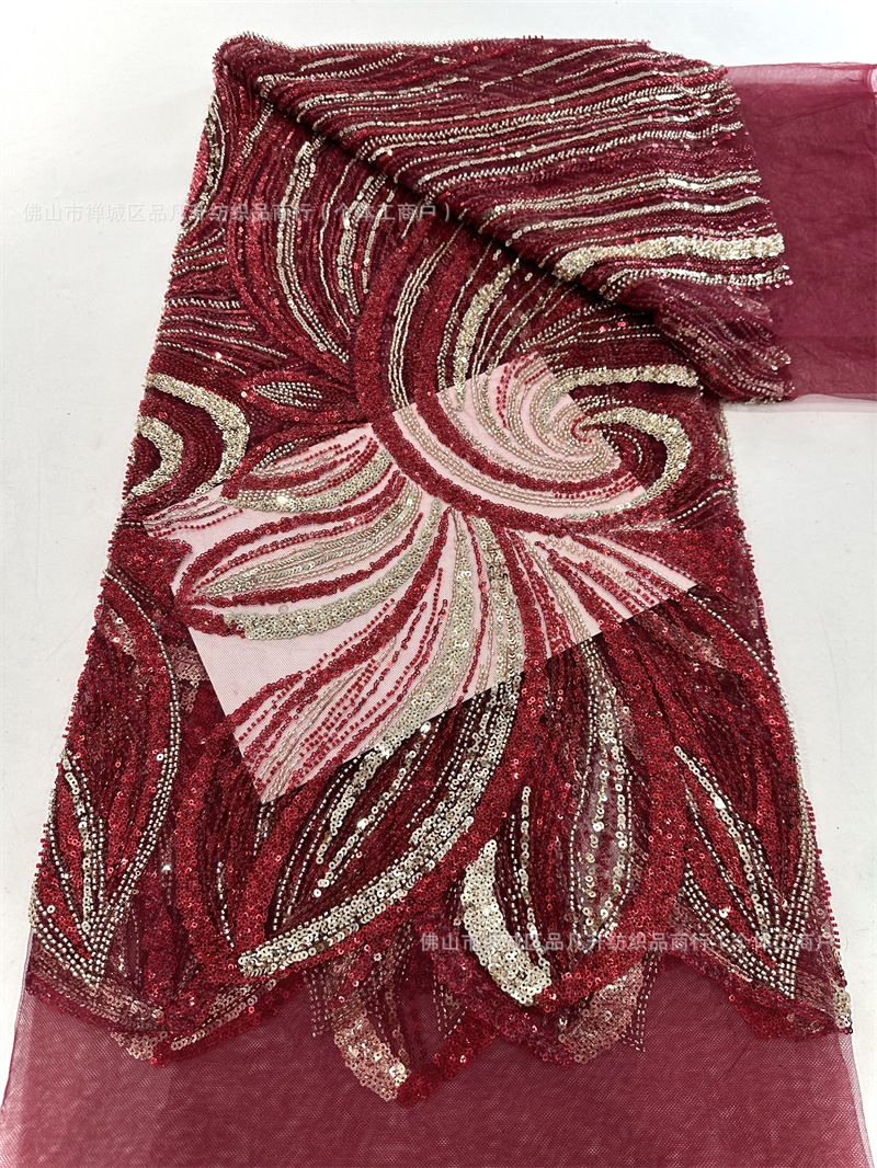 Tejido de cuentas de tubo de cuentas de sequinado tejido bordado alto estilo europeo, americano, francés vestido de cena de baile vestido de boda tejido