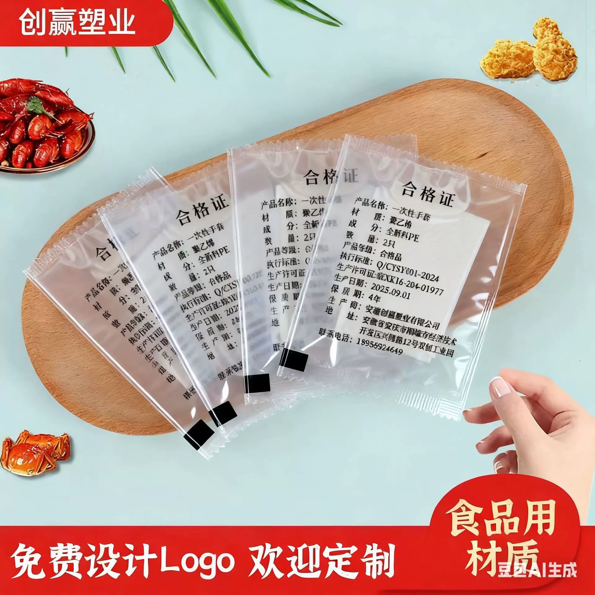 独立小包装一次性手套透明袋装外卖餐饮食品级商用家用pe龙虾披萨