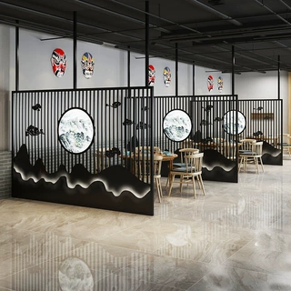 现代简约餐厅沙发卡座屏风隔断铁艺围栏火锅店饭店包间镂空装饰墙
