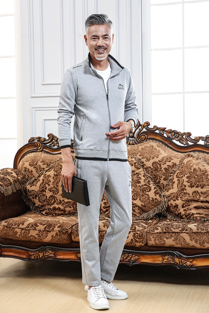Primavera y otoño, ropa deportiva para hombres de mediana edad, ropa de papá, ropa de dos piezas, ropa deportiva para correr suelta, tamaño grande