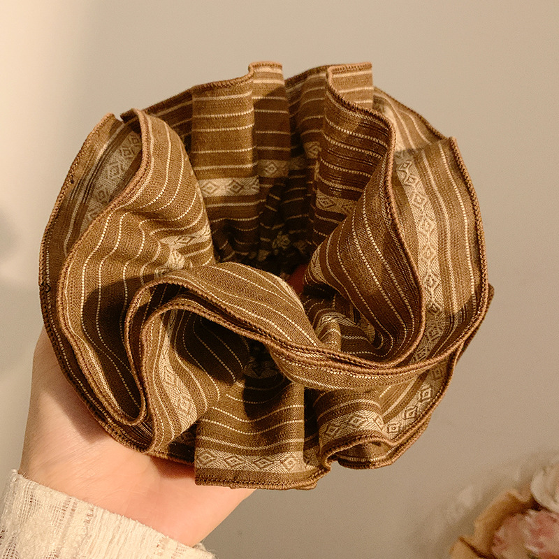 Retro francés ~ rayas de color curry anillo de pelo intestino grande mujer sensación de alto nivel perezoso viento de cola de caballo extra-gran adornos de cabello de cuerda de cabeza