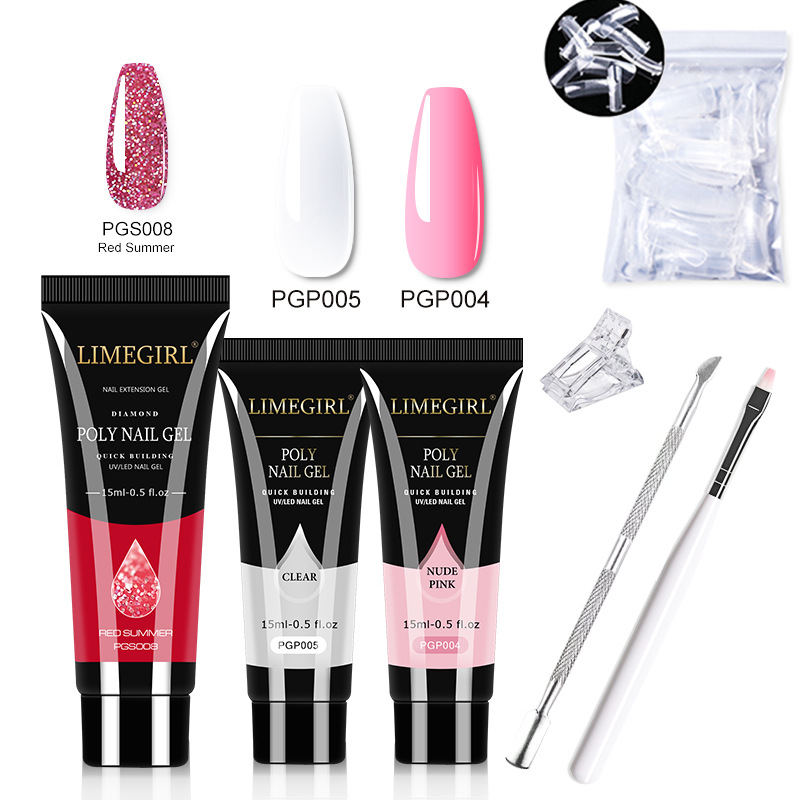 Kit de Herramientas de Gel de Extensión de Uñas de Cristal, Extensión Rápida, Modelo de Cristal, Tres Tubos de Gel, Gel UV, Transfronterizo