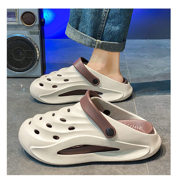 Dép sandal nam bít mũi đế dày kiểu lỗ thoáng khí đi biển — Kaki, Màu trắng, Màu đen chi tiết 23