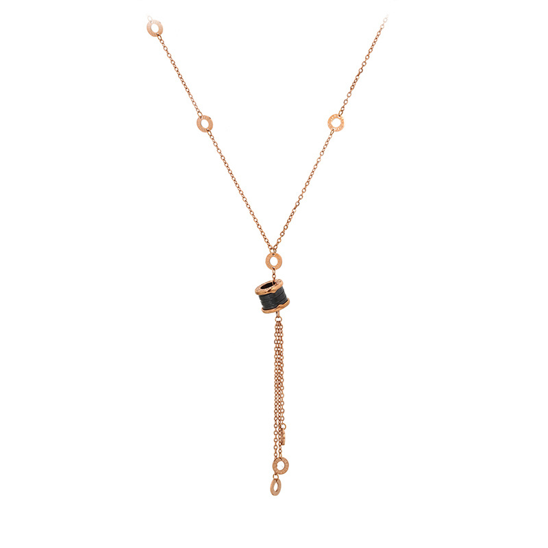 Xuping acero inoxidable estilo japonés y coreano suéter cadenas rosas doradas nicho retro fácil de montar collares al por mayor mujeres