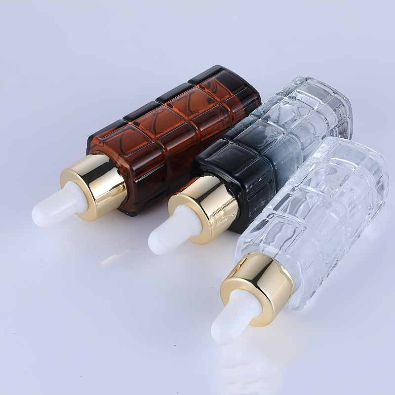 Nuevo en stock 30ml de alto grado a cuadros transparente esencia botella cuidado de la piel cosméticos esencia