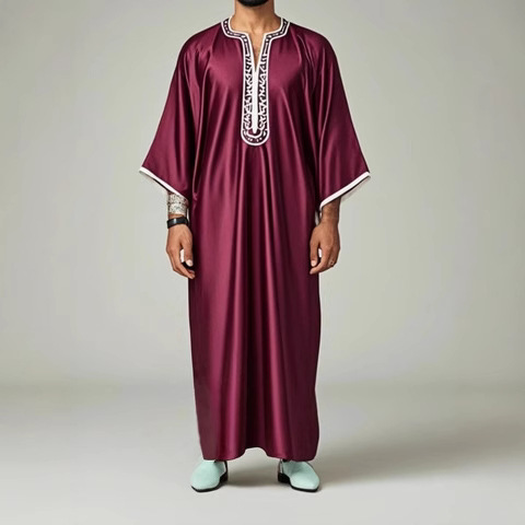 Men's African Print Kaftan Robe With Moroccan Side Pockets - Comfortable Ethnic Long Dress For Casual Wear_voghion.com