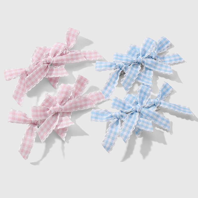 Sweet, Cute, Exquisite and Fresh Blue/Pink Checkered Bow Hairpin Set Duckbill Clip Hairpin Sweet, Cute, Exquisite and Fresh Blue/Pink Checkered Bow Hairpin Set Duckbill Clip Hairpin