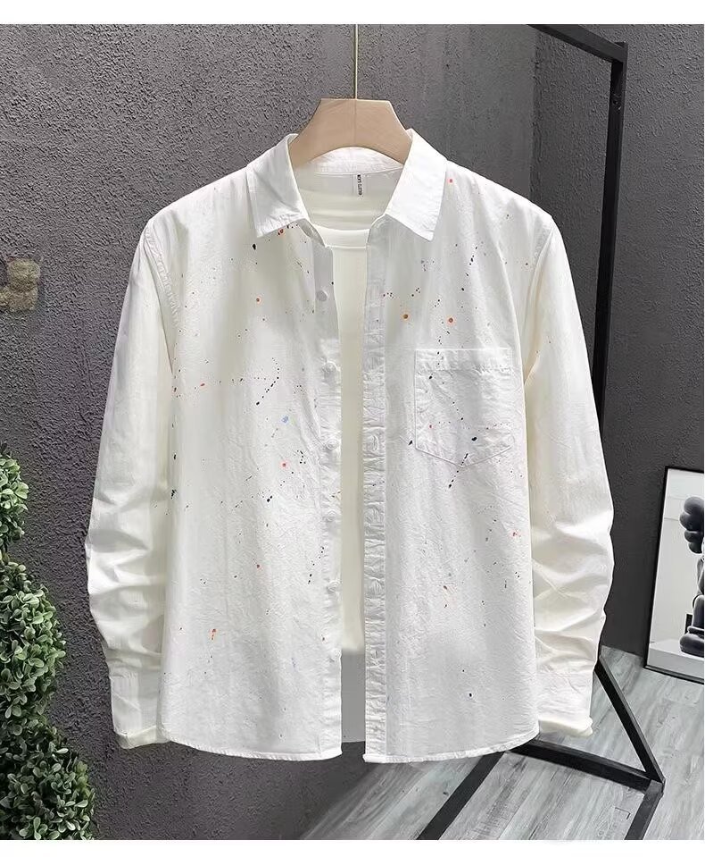 Korean Style Loose Fit Long Sleeve Shirt For Men, Casual Oversized Blouse Top, Lightweight Layering Shirt For Spring And Autumn_viptrois.com