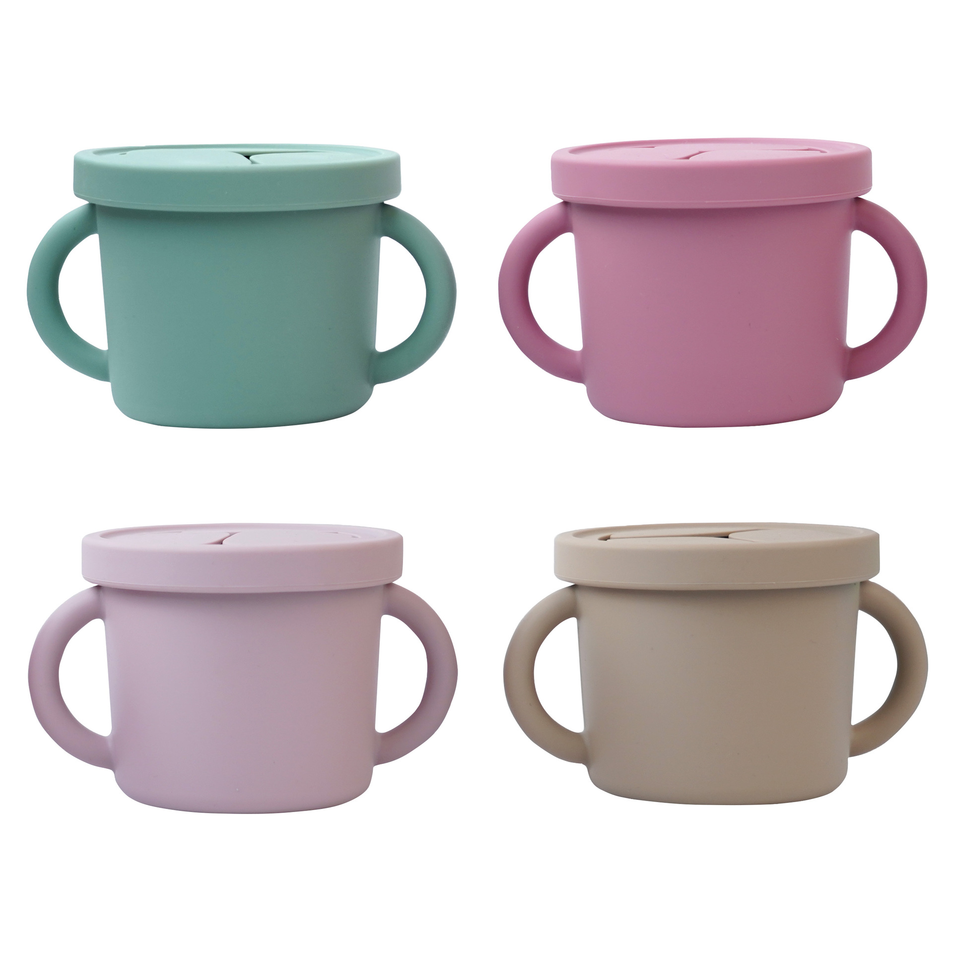 Amazon venta caliente taza para bebé taza de silicona para aprender a beber taza de bocadillos taza de pajita de aislamiento térmico para bebé taza de bocadillos a prueba de escaldaduras para bebé