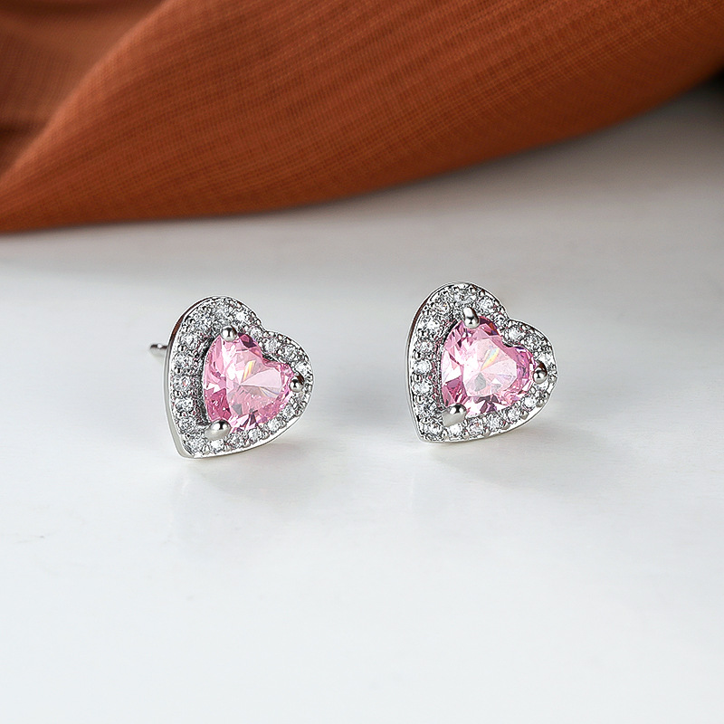 Fashion Square Heart Shape Copper Inlay Zircon Ear Studs 1 Pair