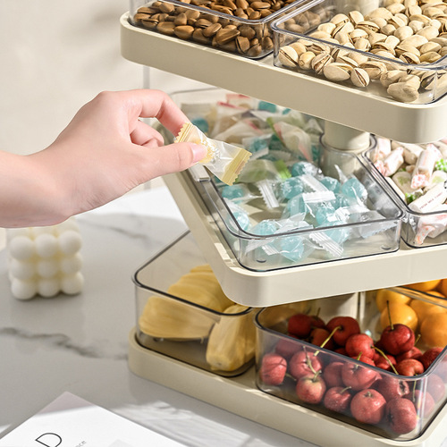 Multifunctional household high-end dried fruit plate, snacks, fruit compartments, storage rack, rotatable snack candy plate