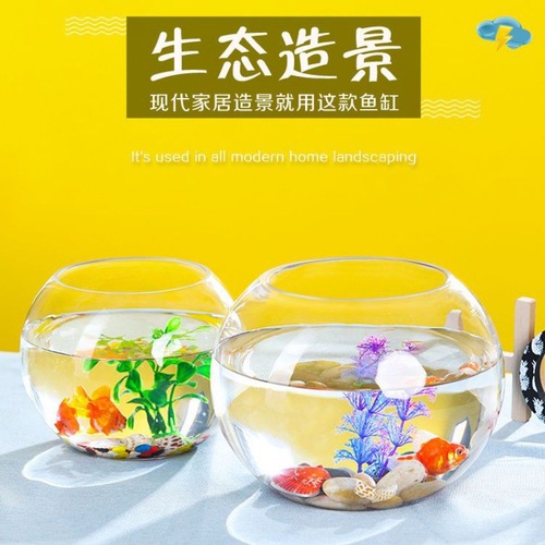 Office Fish Tank Thick Transparent Glass Turtle Tank Living Room Home Use Desktop Round Mini Goldfish Tank