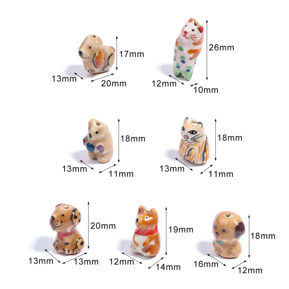 세라믹 손으로 그린 ??갈색 고양이, 곰, 강아지, 동물 구슬, DIY 수제 보석, 구슬 액세서리 및 재료