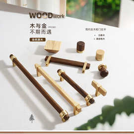 柜门橱柜抽屉实木拉手日式现代简约榉木黑胡桃木北欧衣柜木把手