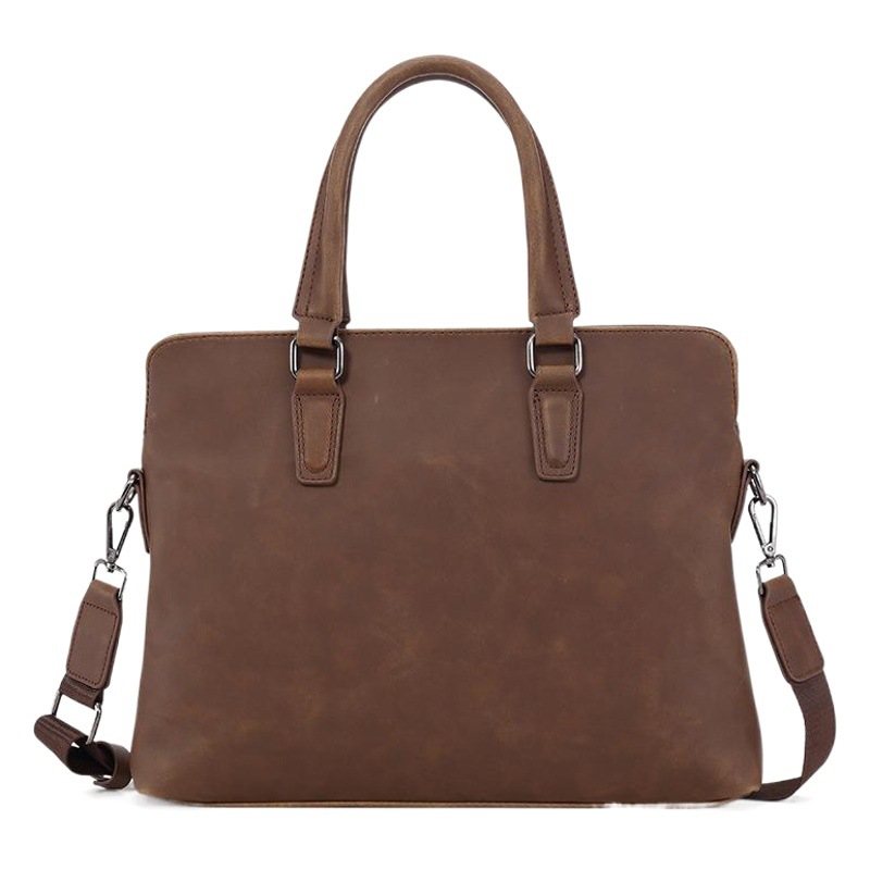 2026 Korean Style Trendy Crazy Horse Leather Men's Handbag Shoulder Bag Briefcase Pu Soft Leather Computer Bag Casual Men's Bag