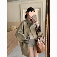 感英伦风撞色立领女外套春秋款2025新款洋气休闲中长款风衣女