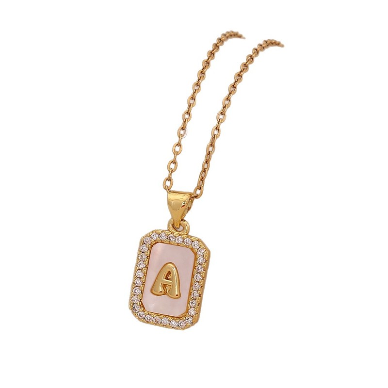 [Bing Meng] 26 シェルレターネックレス レディース ライト ラグジュアリー ハイエンド 18K ゴールド スクエア ペンダント ネックレス N1573|undefined