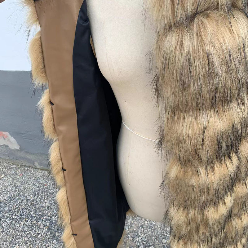 Abbigliamento donna gilet caldo pelliccia di procione gilet lungo e sottile con cuciture_voghion.com