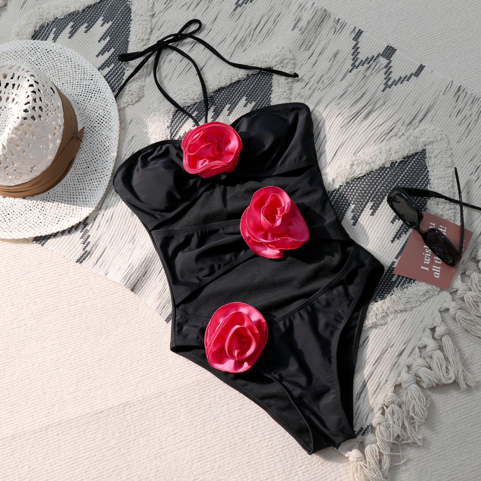 189g Weight Sleeveless Sleeve Length Polyester Fabric Type Regular Top Length One-pieces Tops Type 1 Piece Quantity Swimming Pool Occasion Halter Neck Neckline Regular Fit Fit Type Solid Color Pattern Women's Gender Beach Style Women's Lady Beach Solid Color 1 Piece One Piece Swimwear 9