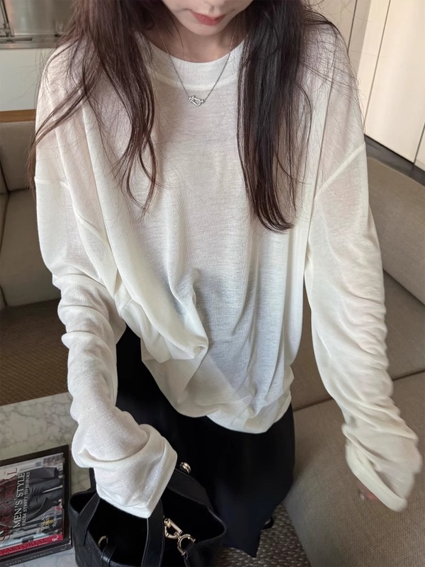 3395 #   superniniyy ウォーターマッスルマスク Tシャツ ソフトラウンドネック ルーズ スリミング 日焼け止め 長袖 トップス 女性用|undefined