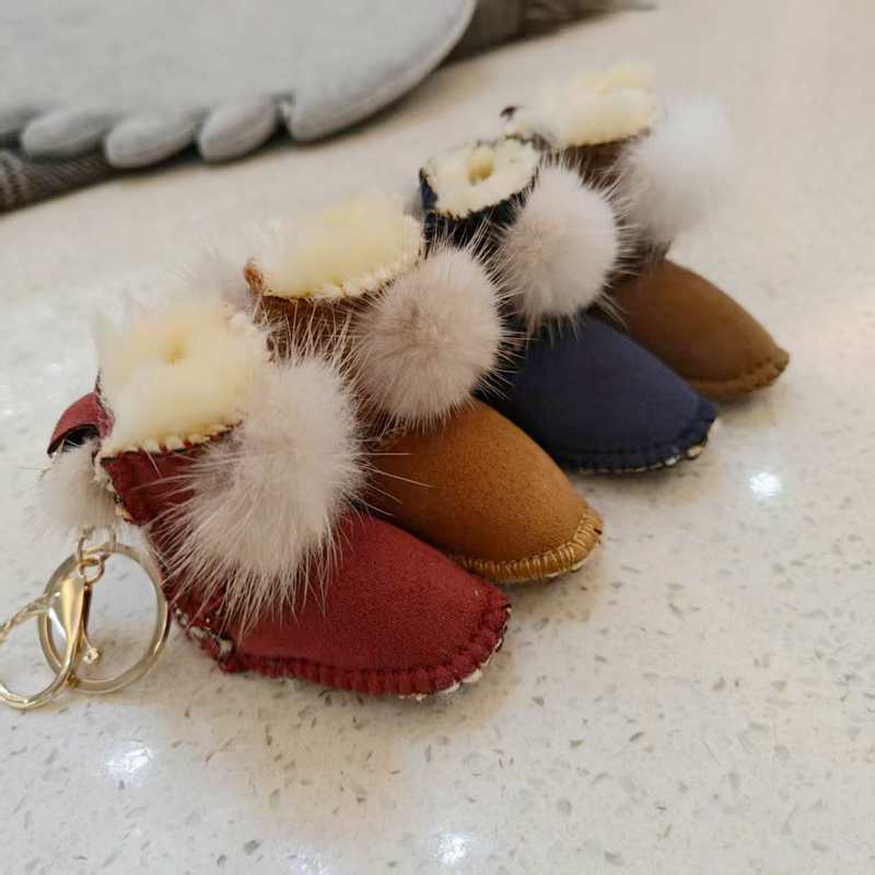 Creative Mini Rabbit Fur Snow Boots Small Shoe Bag Pendant Fashion Keychain Car Accessories Cute Couple Pendant