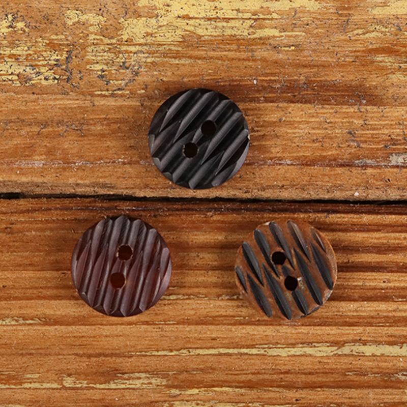 Vintage Design Natural Buffalo Horn Buttons Coffee-Colored Jacket with Two Horn Buttons