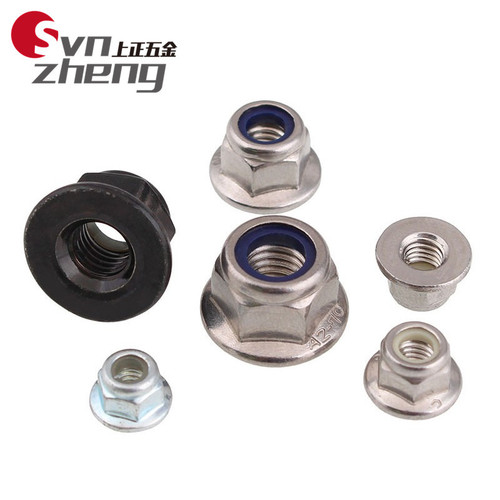 M3M4M5M6M8 Carbon steel galvanized hexagonal flange nylon nut black zinc flange pad anti-loosening nut DIN6926