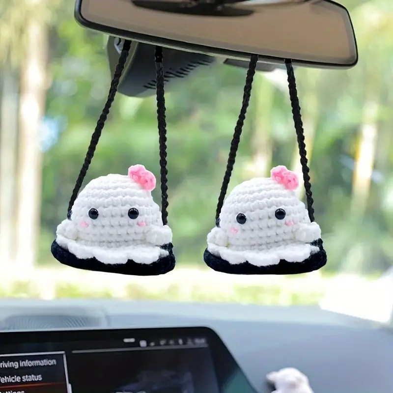 Cross-border New Cute Ghost Doll Halloween Hanging Accessories Car Rearview Mirror Hanging Accessories Handmade Crochet Hanging Accessories