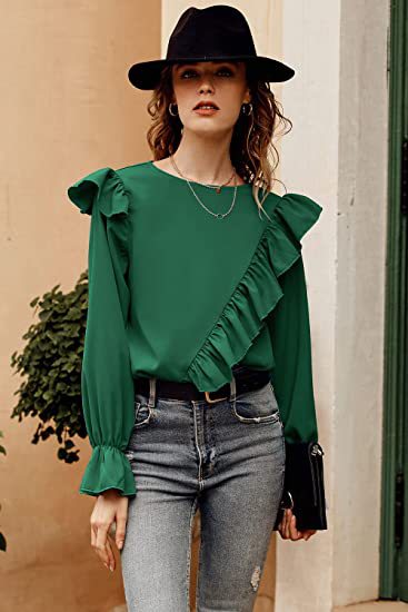 Women's Blouse Long Sleeve Blouses Lettuce Trim Fashion Solid Color display picture 1