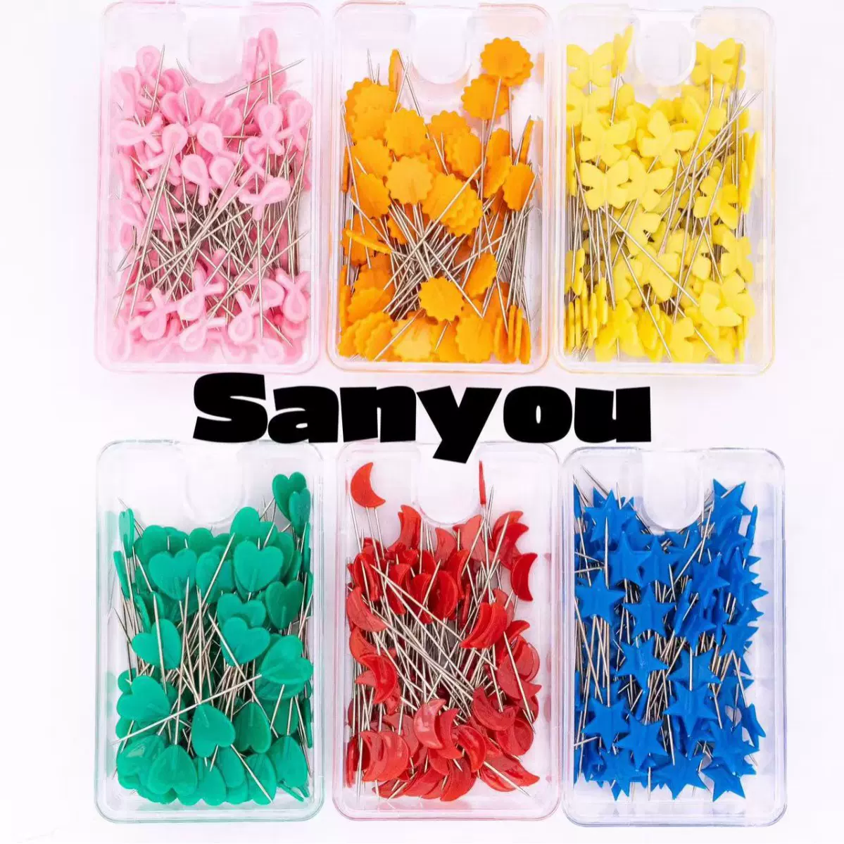 工厂直供缝纫拼布工具多色固定针花型定位针100枚/盒