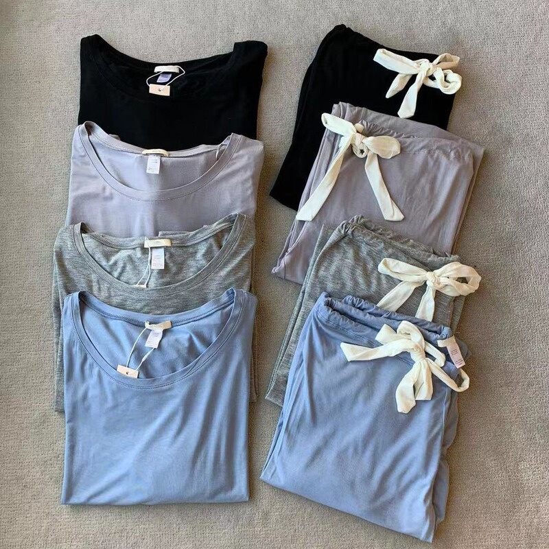 Miguo single casual thin modal home wear suit simple solid color round neck long sleeve soft and comfortable can be worn outside Miguo single casual thin modal home wear suit simple solid color round neck long sleeve soft and comfortable can be worn outside